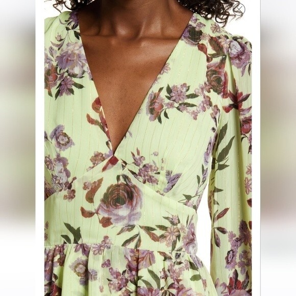 FOURTEENTH PLACE Ella Long Sleeve Chiffon Tiered Maxi dress in yellow bouquet XL - Picture 3 of 16